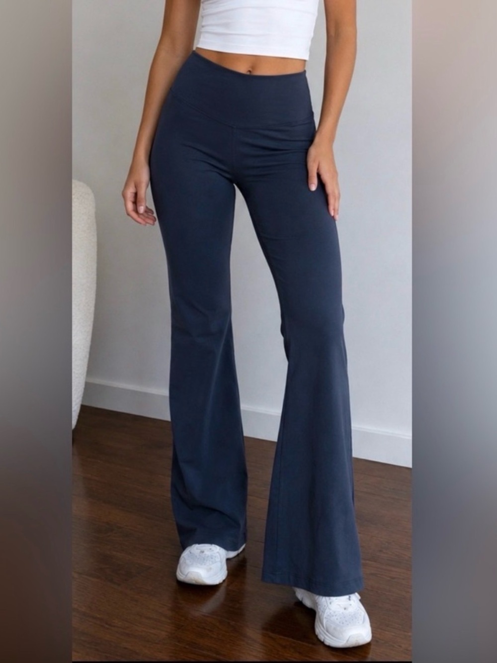 High-Waist Flared Yoga Pants in Slate Blue